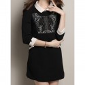 Vintage Flat Collar 3/4 Sleeves Embroidered Dress For Women