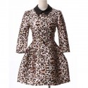 Vintage Flat Collar 3/4 Sleeves Leopard Print Dress For Women
