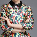 Vintage Flat Collar 3/4 Sleeves Print Ball Gown Dress For Women