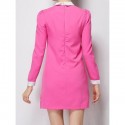 Vintage Flat Collar Color Splicing Long Sleeves Dress For Women