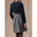 Vintage Flat Collar Long Sleeves Color Splicing Dress For Women