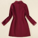 Vintage Flat Collar Long Sleeves Solid Color PU Leather Splicing Dress For Women