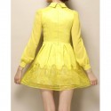 Vintage Flat Collar Long Sleeves Solid Color Voile Splicing Dress For Women