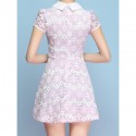 Vintage Flat Collar Short Sleeves Beaded Lace Dress For Women