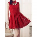 Vintage Flat Collar Sleeveless Solid Color Lace Dress For Women