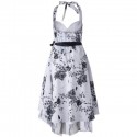 Vintage Halterneck Floral Print Sleeveless Pleated Country Western Dresses For Women
