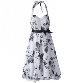 Vintage Halterneck Floral Print Sleeveless Pleated Country Western Dresses For Women