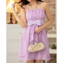 Vintage Halterneck Solid Color Pleated Bowknot Prom Dress For Women