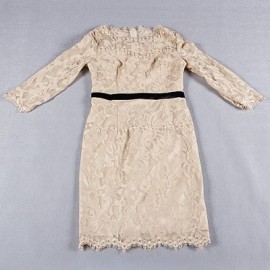 Vintage Jewel Neck 3/4 Length Sleeves Embroidered Dress For Women