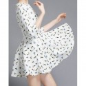 Vintage Jewel Neck 3/4 Sleeves Bird Print Dress For Women