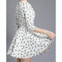 Vintage Jewel Neck 3/4 Sleeves Bird Print Dress For Women