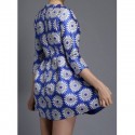 Vintage Jewel Neck 3/4 Sleeves Floral Print A-Line Dress For Women
