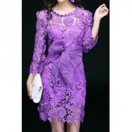 Vintage Jewel Neck 3/4 Sleeves Hollow Out Lace Dress For Women
