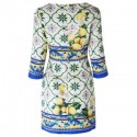 Vintage Jewel Neck 3/4 Sleeves Jacquard Print Dress For Women