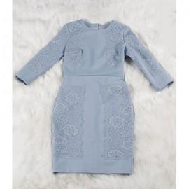 Vintage Jewel Neck 3/4 Sleeves Solid Color Embroidered Dress For Women