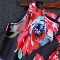 Vintage Jewel Neck Floral Print Sleeveless Pleated Dress For Women