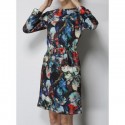 Vintage Jewel Neck Long Sleeves Abstract Print Dress For Women