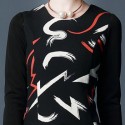 Vintage Jewel Neck Long Sleeves Print Flounce Dress For Women