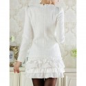 Vintage Jewel Neck Long Sleeves White Flounce Dress For Women