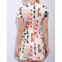 Vintage Jewel Neck Short Sleeves Print Dress For Women