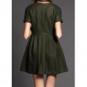 Vintage Jewel Neck Short Sleeves Solid Color Dress For Women