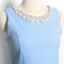 Vintage Jewel Neck Sleeveless Beading Solid Color Dress For Women