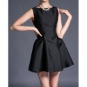 Vintage Jewel Neck Sleeveless Buttons Embellished Black Dress For Women