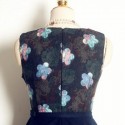 Vintage Jewel Neck Sleeveless Floral Print Woolen Dress For Women