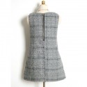 Vintage Jewel Neck Sleeveless Plaid Pocket Woolen Dress For Women