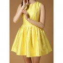 Vintage Jewel Neck Sleeveless Polka Dot Yellow Dress For Women