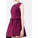 Vintage Jewel Neck Sleeveless Solid Color Pleated Dress For Women