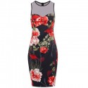 Vintage Jewel Neck Sleeveless Voile Splicing Floral Print Dress For Women
