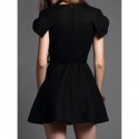 Vintage Jewel Neck Solid Color Short Sleeves Volie Splicing Dress For Women