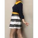 Vintage Peter Pan Collar 3/4 Sleeves Striped Splicing Color Block Dress For Women