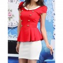 Vintage Peter Pan Collar Double Breasted Color Splicing Flounce Dress For Women