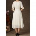 Vintage Peter Pan Collar Lace Embroidered Short Sleeve Maxi Dress For Women