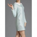 Vintage Peter Pan Collar Long Sleeves Solid Color Dress For Women
