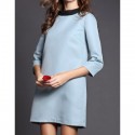 Vintage Round Collar 3/4 Length Sleeves Color Splicing Slit Dress For Women