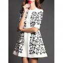 Vintage Round Collar Half Sleeves Embroidered Dress For Women