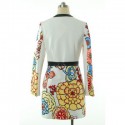 Vintage Round Collar Long Sleeves Printed Zippered Dress For Women
