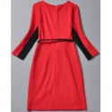 Vintage Round Neck 3/4 Sleeves Color Splicing Dress For Women