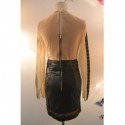 Vintage Round Neck Long Sleeves Lace Faux Leather Splicing Dress For Women