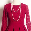 Vintage Round Neck Long Sleeves Lace Splicing Woolen Dress For Women