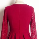 Vintage Round Neck Long Sleeves Lace Splicing Woolen Dress For Women