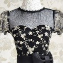 Vintage Round Neck Short Sleeves Voile Splicing Lace Dress For Women