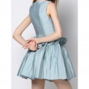 Vintage Round Neck Sleeveless Flounced Solid Color Women's Dress