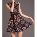 Vintage Round Neck Sleeveless Geometric Print Dress For Women