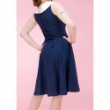 Vintage Sailor Collar Sleeveless Solid Color Dress For Women