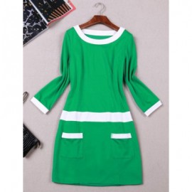Vintage Scoop Neck 3/4 Sleeves Color Splicing Pocket Dress For Women