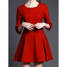Vintage Scoop Neck 3/4 Sleeves Lace Splicing Dress For Women